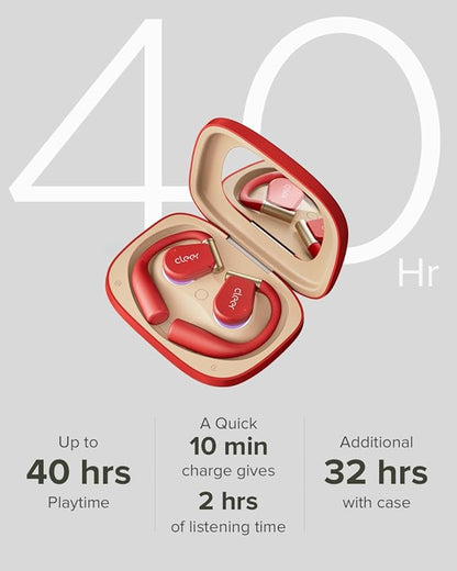 Cleer ARC 3 Sports Pro Open Ear Headphones - Dolby Audio, Snapdragon Sound True Wireless Earbuds,40Hr Battery, Bluetooth 5.4, IPX7,Heart Rate Tracking,Wireless Charging Smart Case, Comfort Fit, Red