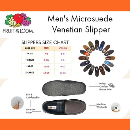 Fruit of the Loom Men’s Memory Foam House Slippers Indoor Outdoor – Microsuede Venetian Cozy Warm Men’s Slippers Plush House Shoes, Sizes 7-14