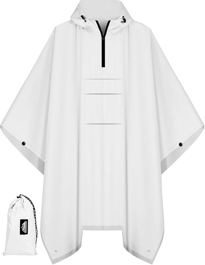 Bruvoalon 3-in-1 Rain Poncho with 1/4 Zip & Chest Pocket, Waterproof, Sunshade, Ground Mat for Adults & Youth Emergency