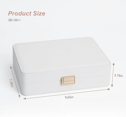 Secure Jewelry Organizer Box with Lock Compact Single Layer Storage for Travel & Home Holds Rings, Earrings, Pendants White