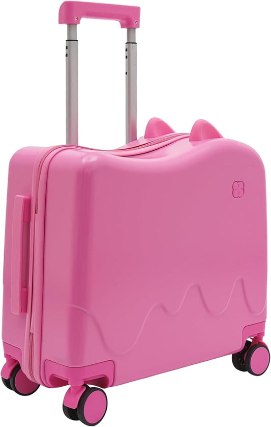 Kids Ride-On Suitcase, 18" Rolling Luggage With Lock, 33.6qt Internal Capacity, Carry on Hardside Trolly Case for Short Trips, Study Tours, Outings (Pink)