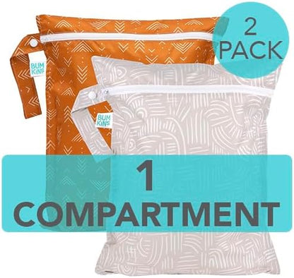 Bumkins - Waterproof Wet Bag - For Baby, Travel, Swim Suit, Cloth Diapers, Pump Parts, Pool, Gym, Toiletry, Strap to Stroller - Reusable & Easy to Clean - 2pk - Desert Boho