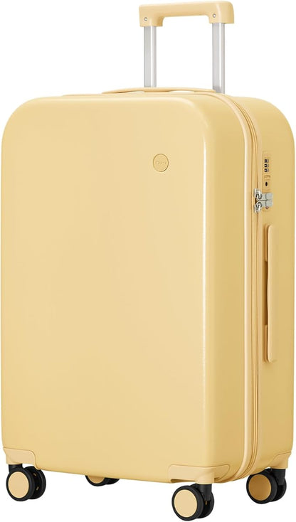 mixi Luggage Suitcase with Spinner Wheels, Hardside Rolling Suitcase PC with Cover & TSA Lock Lightweight Travel Case 26in Checked in, Lark Yellow