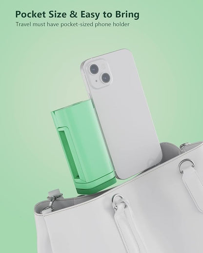 MiiKARE Travel Essentials Airplane Phone Holder, Universal Handsfree Phone Mount for Flying with 360 Degree Rotation, Travel Must Haves Phone Stand for Desk, Tray Table, Green