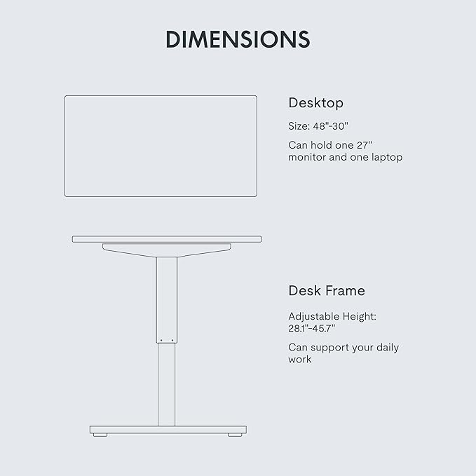 FLEXISPOT EN1 One-Piece Standing Desk with 1-Inch Thick Desktop, 48"x30" Electric Height Adjustable Desk for Home Office & Multi-Device Workstations, White(White Frame)
