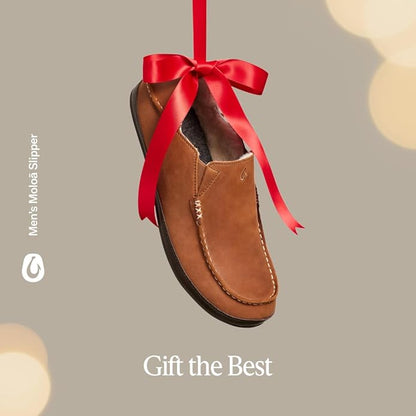 OLUKAI Moloa Slipper, Men's Premium Leather Slip-On Shoes, Soft Genuine Shearling Lining & Gel Insert, Drop-In Heel & All-Day Comfort