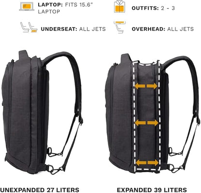Knack Series 1 Laptop Backpack Fits up to 15 Inch - Knack Bags Carry-On Backpack, TSA Approved, Expandable Travel Backpacks With 3 Day Outfit Capacity (Stealth Black, Medium)