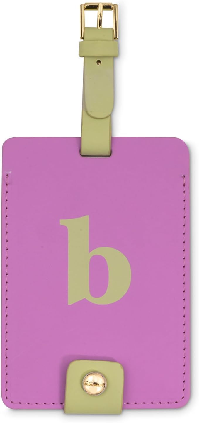 Kate Spade New York Leatherette Luggage Tag with Secure Strap, Colorful Suitcase Identifier for Travel, Monogram Bag Tag ID (B)