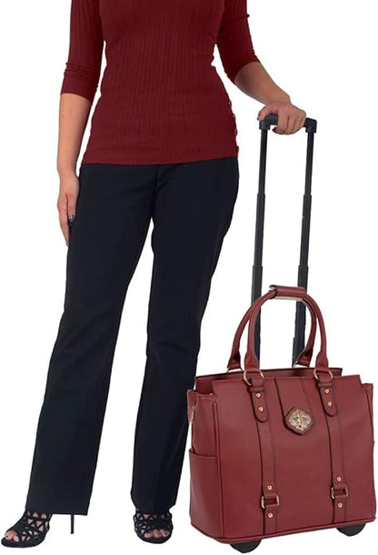 JKM & Company Rolling Laptop Bag for Women | Designer Wheeled Briefcase | Fits 13-17" Laptops | Office Travel Computer Case