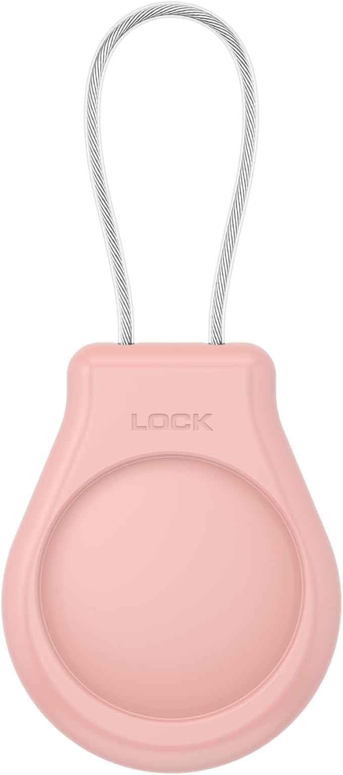 AirTag Holder with Wire Cable Compatible with Apple AirTags, Ultra Durable Anti-Lost Protective Lock Case for Luggage, Key, Backpack (Pink)