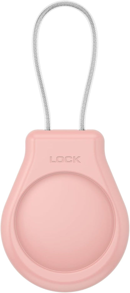 AirTag Holder with Wire Cable Compatible with Apple AirTags, Ultra Durable Anti-Lost Protective Lock Case for Luggage, Key, Backpack (Pink)