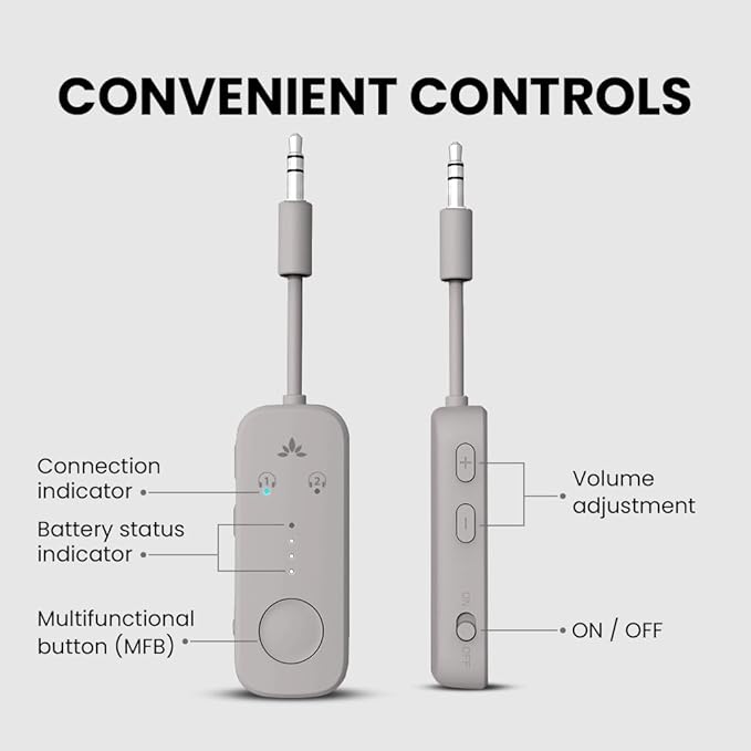 Avantree Relay - Premium Airplane Bluetooth Adapter with Advanced Qualcomm Chipset, 2 Headphones Support, 25hrs Play Time, aptX Adaptive & HD Audio Transmitter for Airpods, Bose & Travel Flight