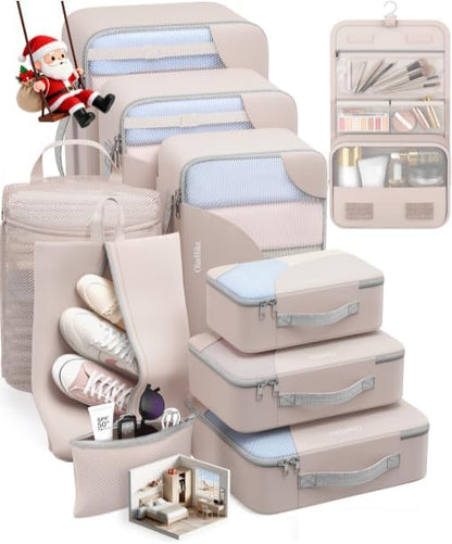 ALL INCLUDED 10 Set Durable Packing Cubes for Suitcases,Gifts for Women Mom, UPGRADED Anti-Tear Stitching, NEW Improved Luggage Packing Organizers for Travel Accessories (Beige)