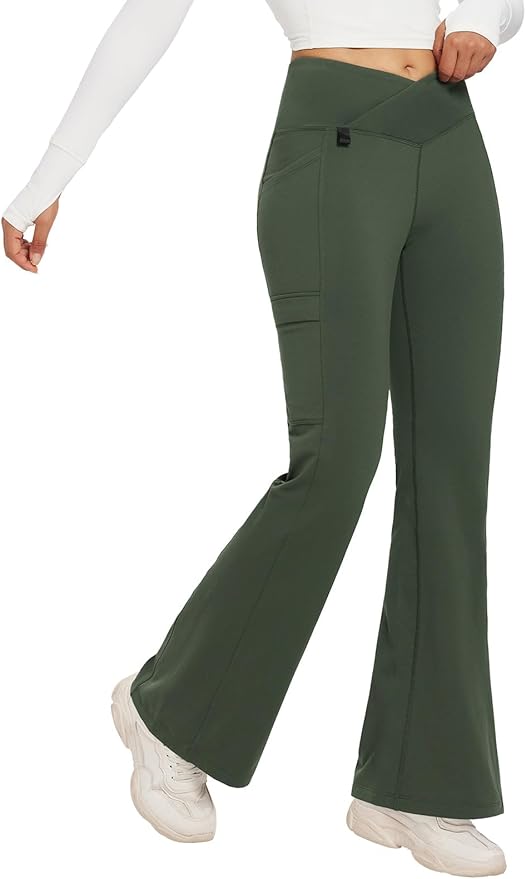 baleaf Women's Fleece Lined Pants Winter Thermal Water Resistant Crossover Flare Leggings Warm Bootcut Hiking Outdoor