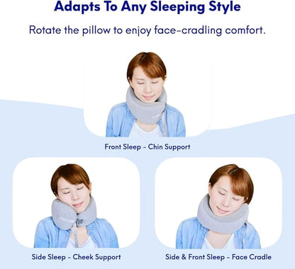 C CUSHION LAB Travel Pillow, Award-Winning Patented Ergonomic Design for Chin & Neck Support Memory Foam Neck Pillow, Compact Airplane Pillow for Traveling, Flight, Car (Cobalt Blue, Medium)