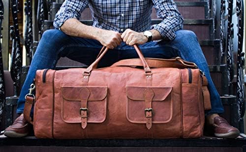 Leather Duffel Bag 32 inch Large Travel Bag Gym Sports Overnight Weekender Bag by Komal s Passion Leather (30 inch)