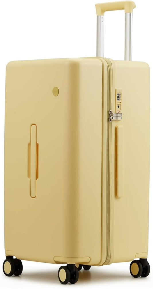 mixi 24'' Plus Trunk Luggage Medium Checked Luggage PC Hard Shell Rolling Travel Suitcases with Spinner Wheels & TSA Lock, Lark Yellow