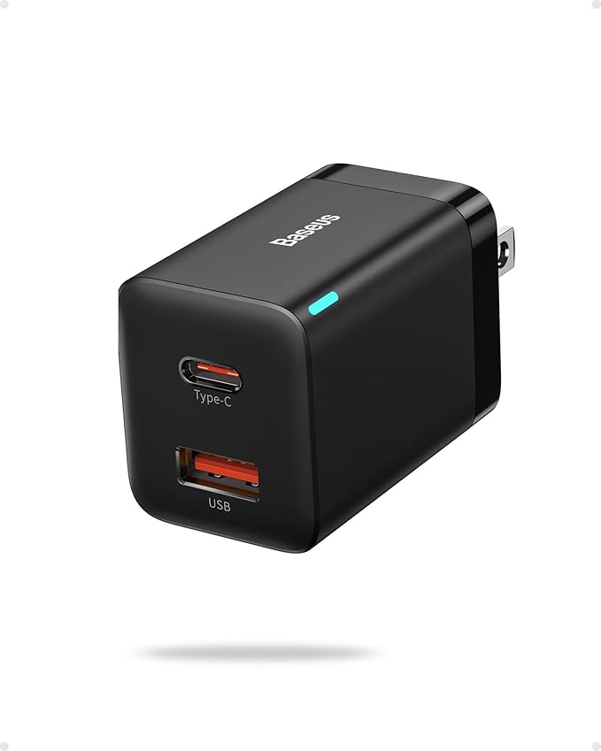 Baseus 30W Dual Port USB C PD Charger Block, Foldable PPS GaN Fast Charger Power Adapter for iPhone 17/16/15 Pro Max/14 Pro/13, Galaxy S24 Ultra/S23, Google Pixel 6, iPad, Black