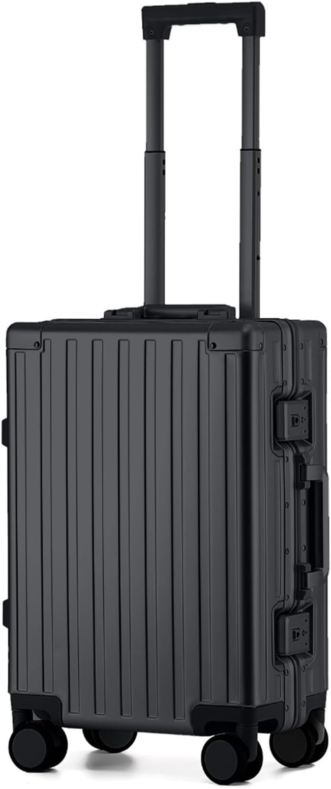 20 Inch All Aluminum Carry On Luggage 22x14x9 Airline Approved with Spinner Wheels,Hard Shell Zipperless Lightweight Small Suitcase with TSA Approved for Travel Business Women Men,Black
