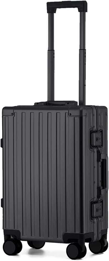 20 Inch All Aluminum Carry On Luggage 22x14x9 Airline Approved with Spinner Wheels,Hard Shell Zipperless Lightweight Small Suitcase with TSA Approved for Travel Business Women Men,Black