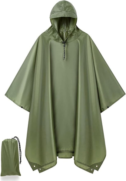 Hooded Rain Poncho for Adult, Waterproof Lightweight Raincoat for Hiking Camping