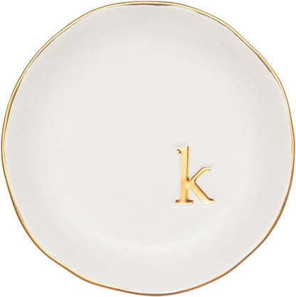 COLLECTIVE HOME - Ceramic Jewelry Tray, Decorative Trinket Dish for Rings Earrings Necklaces Bracelet Watch Keys, Birthday Mother's Day Christmas Gift for Women, 4.75", White Surface (K)
