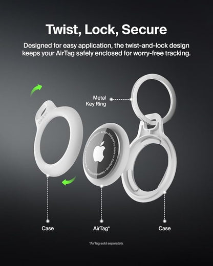 Belkin Apple AirTag Secure Holder with Key Ring - Durable Scratch Resistant Case With Open Face & Raised Edges - Protective AirTag Keychain Accessory For Keys, Pets, Luggage, Backpacks & More - White