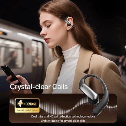 Wentronic Open Ear Headphones, Wireless Earbuds Bluetooth 5.4 with Digital Display, Secure Earhook, 48H Playtime, Enhanced Sound, Clear Calls, IP55 Waterproof Ultra-Light Sports Headphones - Grey
