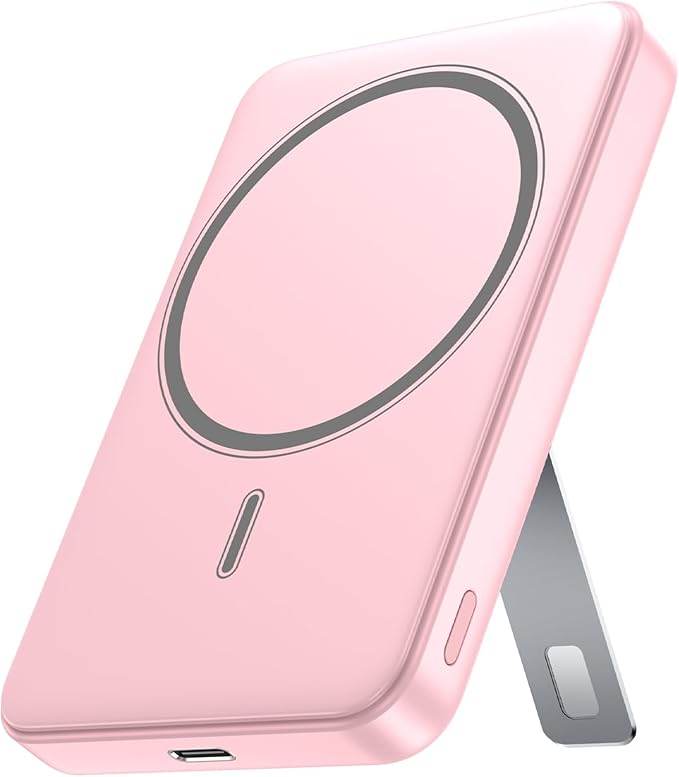 for Magsafe Portable Charger, 10000mAh Wireless Power Bank with Stand, USB C PD 20W Fast Charging Powerbank, Magnetic Battery Pack Compatible for iPhone 17/16/15/14/13/12 Series - Pink