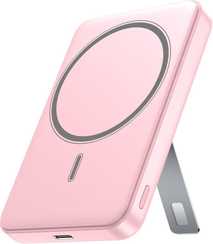 for Magsafe Portable Charger, 10000mAh Wireless Power Bank with Stand, USB C PD 20W Fast Charging Powerbank, Magnetic Battery Pack Compatible for iPhone 17/16/15/14/13/12 Series - Pink