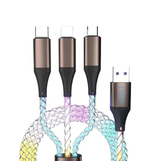 USB Cable PD Fast Charger Lighted Up (USB 3IN1 RGB),Phone Data Cable, Flowing Light Charging Cable, 39-inch (Approx. 1m), High-Transparency Pure Copper Braided Wire.