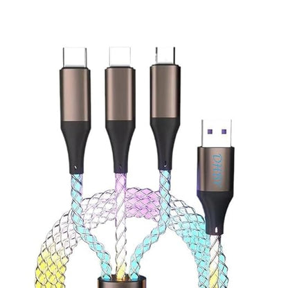USB Cable PD Fast Charger Lighted Up (USB 3IN1 RGB),Phone Data Cable, Flowing Light Charging Cable, 39-inch (Approx. 1m), High-Transparency Pure Copper Braided Wire.