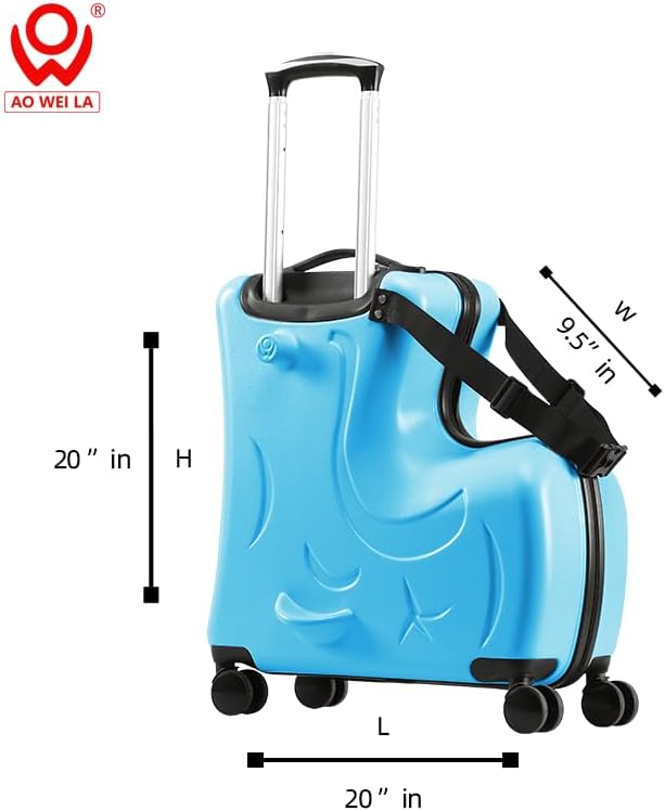 N-A Kids Ride On Suitcase with Wheels, Scooter Luggage for Toddlers Travel, Durable Children's Suitcase for Boys & Girls Ages 2-13 Years,20"