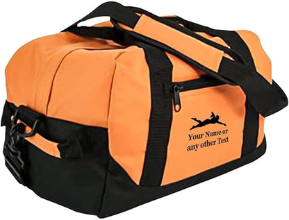 Personalized Passion 14” Small Sports Duffel Bags for Kids - Waterproof Travel Duffle with Name & Swimming Design - Orange Two-Toned Kids Weekender Bag for Boys and Girls