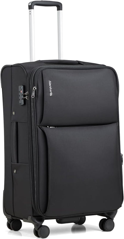 Hanke 24 Inch Luggage Expandable Softside Checked Suitcases with Spinner Wheels, Upright Rolling Luggage Suitcases Travel TSA Luggage Bag for Women Men(Black)