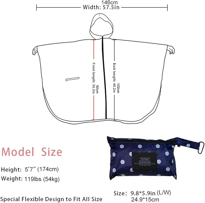 Fashion Hooded Rain Poncho Waterproof Raincoat Jacket with pocket for Women/Men/Adult