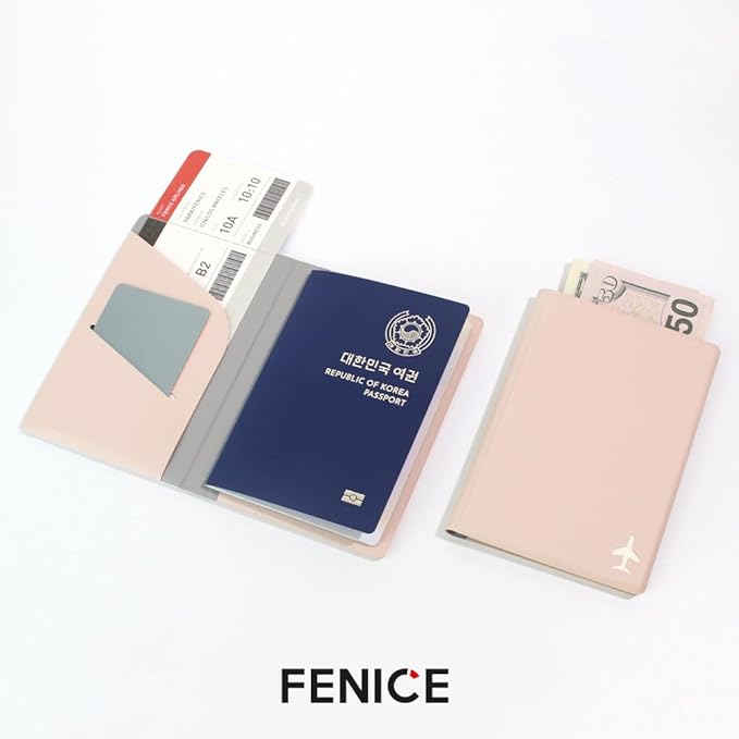 Fenice Plain Simple Passport Cover Holder Wallet Case for Travel Essential RFID Blocking Vegan Leather Waterproof (BROWN)