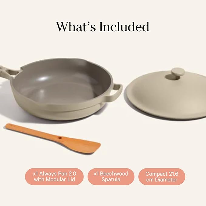 Our Place Mini Always Pan | 8.5" Ceramic Pan with Modular Lid & Beechwood Spatula | Patented 10-in-1 Nonstick, Non-Toxic Cookware Made Without PFAS | Induction & Oven-Safe up to 450°F | Steam