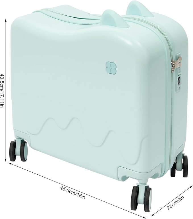 18" Ride-On Kids Suitcase with Double Spinner Wheels, Lightweight Tow-Along Luggage Carry-on Hardside Trolly Case with Password Lock, Rolling Children's Travel Luggage for Travel, School (Green)
