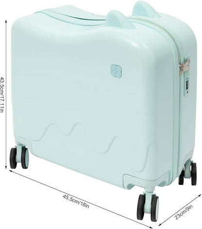 18" Ride-On Kids Suitcase with Double Spinner Wheels, Lightweight Tow-Along Luggage Carry-on Hardside Trolly Case with Password Lock, Rolling Children's Travel Luggage for Travel, School (Green)