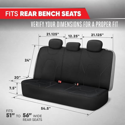 Motor Trend AquaShield Waterproof Black Rear Split Bench Seat Covers for Trucks Rear Seat Cover Only - Black Car Seat Covers, Back Seat Covers Only - Durable Neoprene Spill Resistant for Kids & Dogs