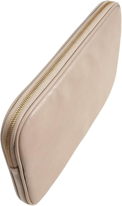 PU Leather Padded Laptop Sleeve 15.3Inch Compatible with MacBook Air 15 A3114 M3 A2941 M2, MacBook Pro 15 Laptop Bag with Charger Pouch Color Sand