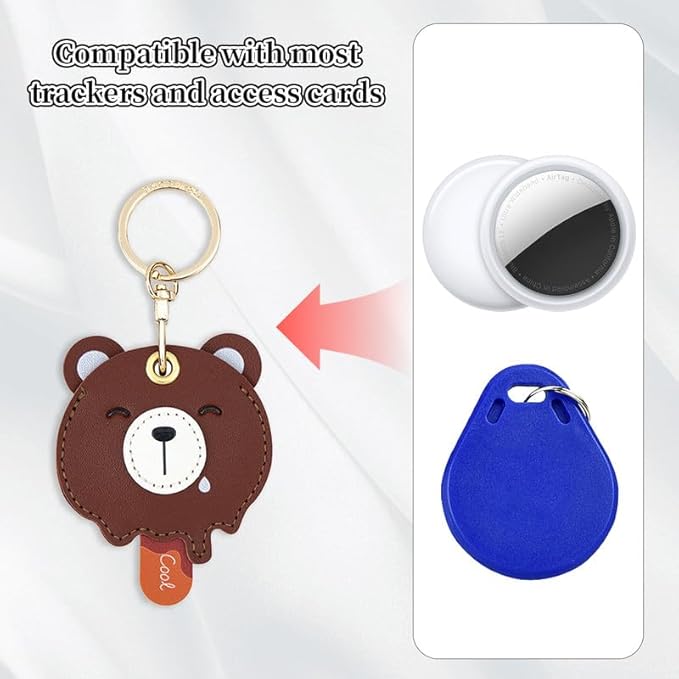 Leather Keychain Case Holder Compatible with Apple AirTag, GPS Airtag Keychain Finder Tracker with Key Ring, Anti-Scratch Protective Air Tag Cover