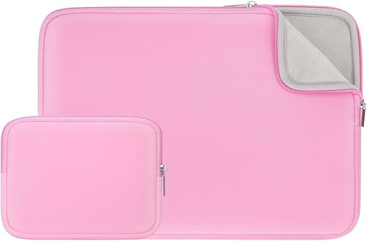 RAINYEAR 14 Inch Laptop Sleeve Protective Case Soft Fluffy Lining Padded Zipper Cover Carrying Bag with Accessories Pouch, Compatible with 14" Notebook Computer Chromebook (Pink, Upgraded Version)