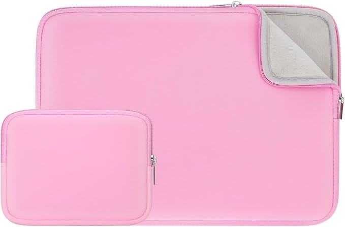 RAINYEAR 15.6 Inch Laptop Sleeve Case Soft Fluffy Lining Zipper Padded Cover Carrying Bag with Accessories Pouch, Compatible with 15.6" Notebook Computer Chromebook (Pink, Upgraded Version)