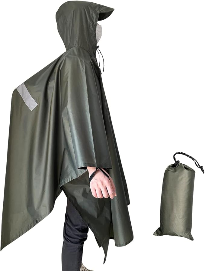 Hooded Rain Poncho,Multi Use Waterproof Raincoat,For Hiking, Camping and Emergency,Suitable for Unisex Adults