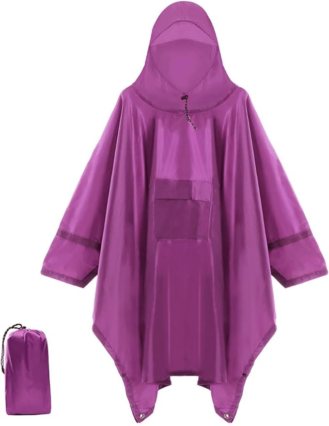 Cosmine Hooded Rain Poncho for Adult with Pocket, Waterproof Lightweight Unisex Raincoat Jacket for Hiking Camping Emergency