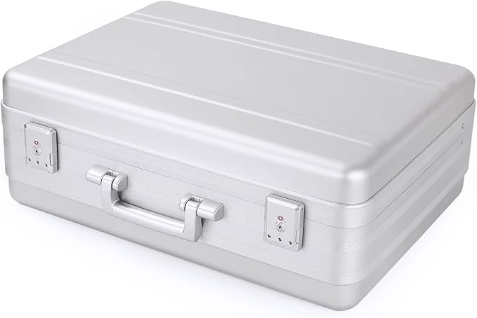 Briefcase, Aluminum Case with TSA Lock and Foam for 18 Inch Laptop, Camera, Cash (21.7X15.7X7.9 Inch, Silver)