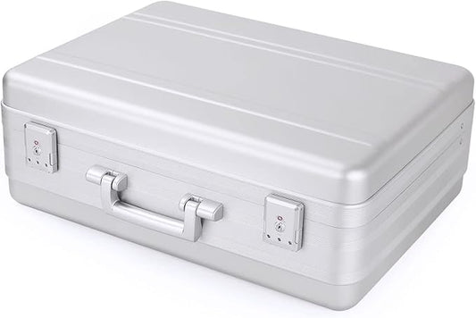 Briefcase, Aluminum Case with TSA Lock and Foam for 18 Inch Laptop, Camera, Cash (21.7X15.7X7.9 Inch, Silver)