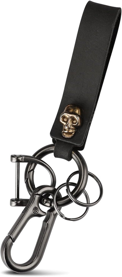 Teskyer Genuine Leather Keychain with Carabiner Clip and Key Ring, Vintage Key Chain Holder for Home/Car Keys